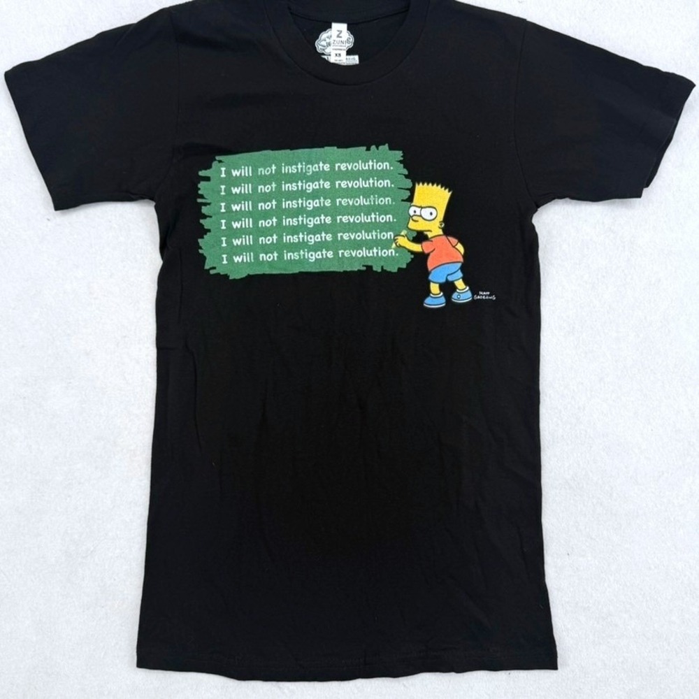 The Simpsons Bart Simpson Revolution Black Graphic Tee XS Rebel Political